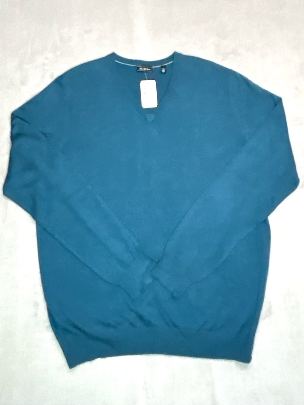 Saks Fifth Avenue Mens V Neck Sweater Size L Blue Silk Cashmere Blend NWT